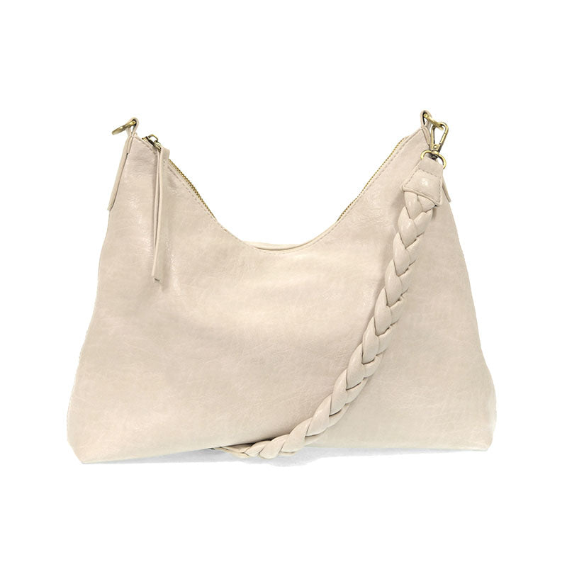 Hobo Shoulder Bag With Braided Handle and Top Zipper Closure