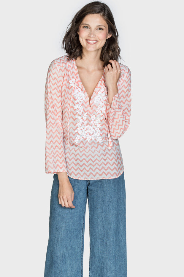 Lena Coral Reef Cotton Top Pose