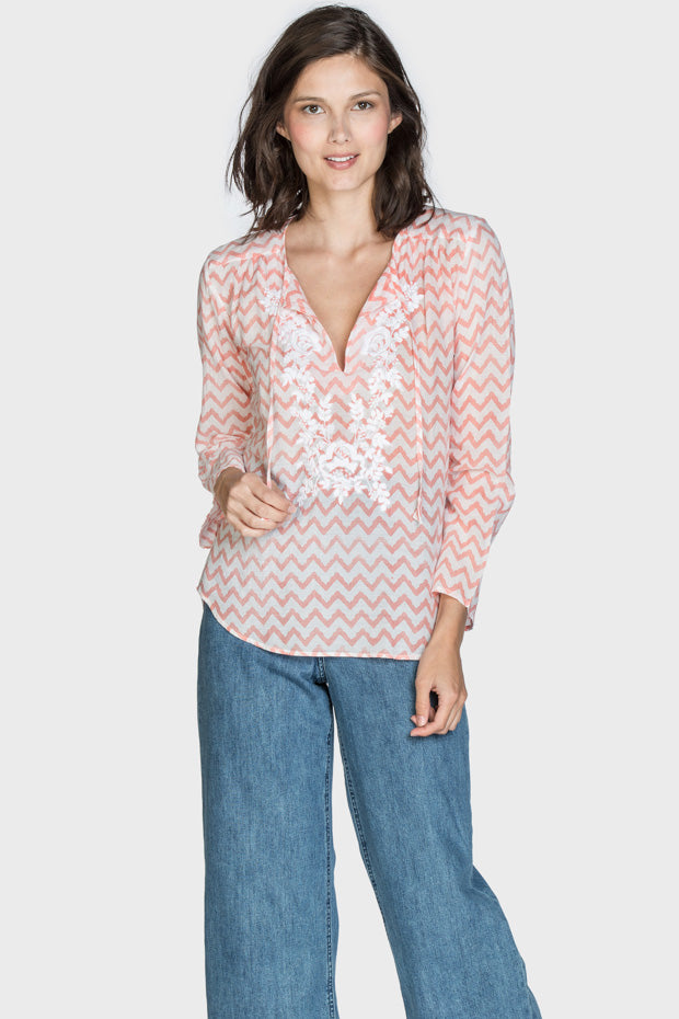 Lena Coral Reef Cotton Top Detail