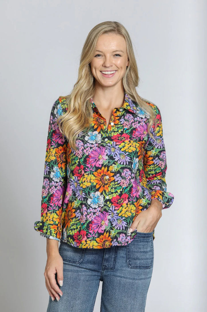 Classic Button-Up Shirt Whimsical Wildflower 1