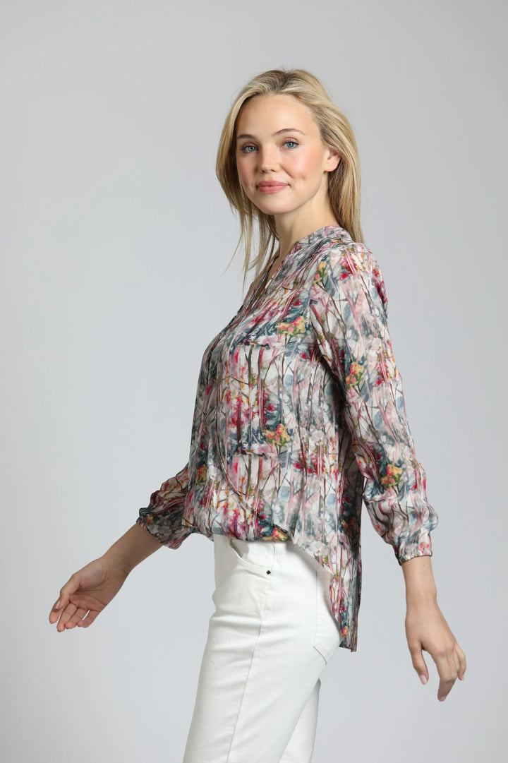 Abstract Twigs Print - Crossover Top With Tassel Side