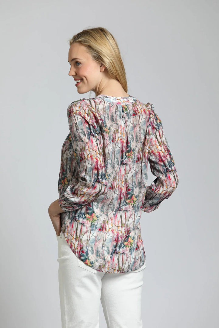 Abstract Twigs Print - Crossover Top With Tassel Back