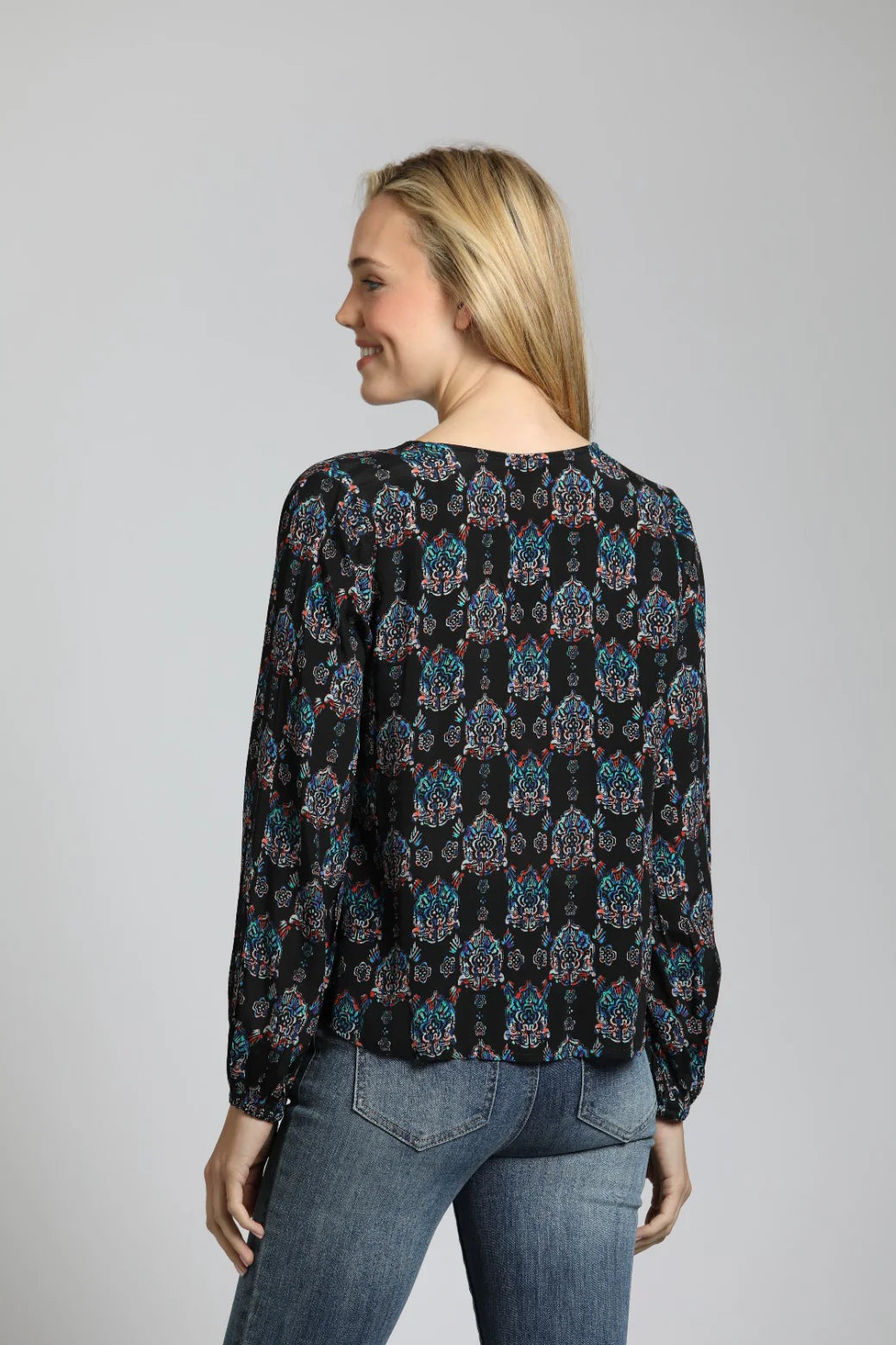 Ornamental Medallion Print - V Neck Tie Front Top 4