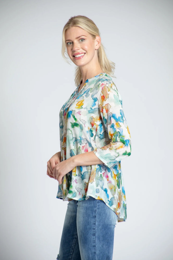 APNY Desert Dyes Watercolor Print V-Neck With Tassel Side