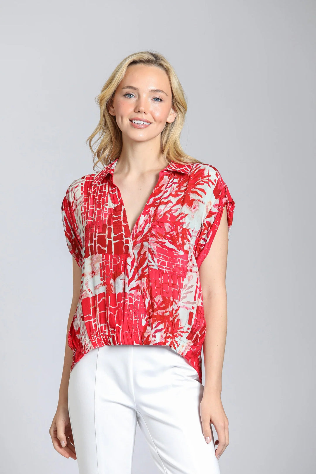 Printed Wrap Blouse With Tabbed Cuffs 1