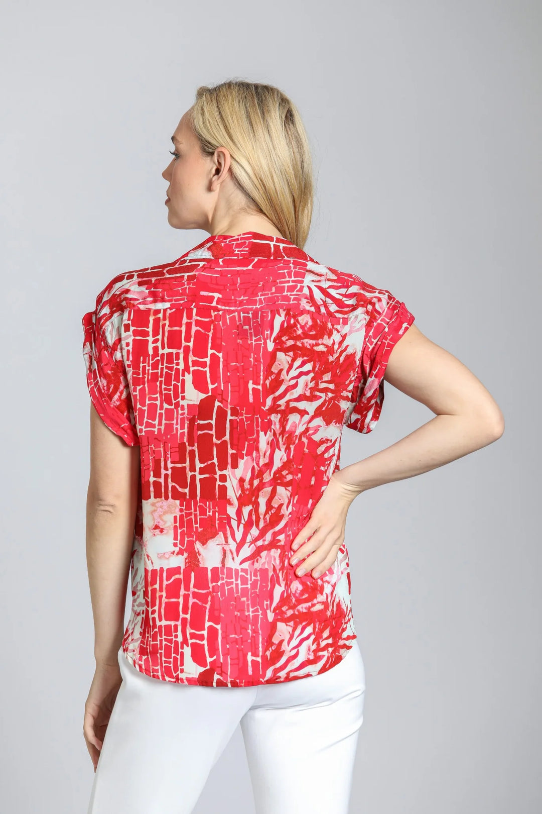 Printed Wrap Blouse With Tabbed Cuffs 4