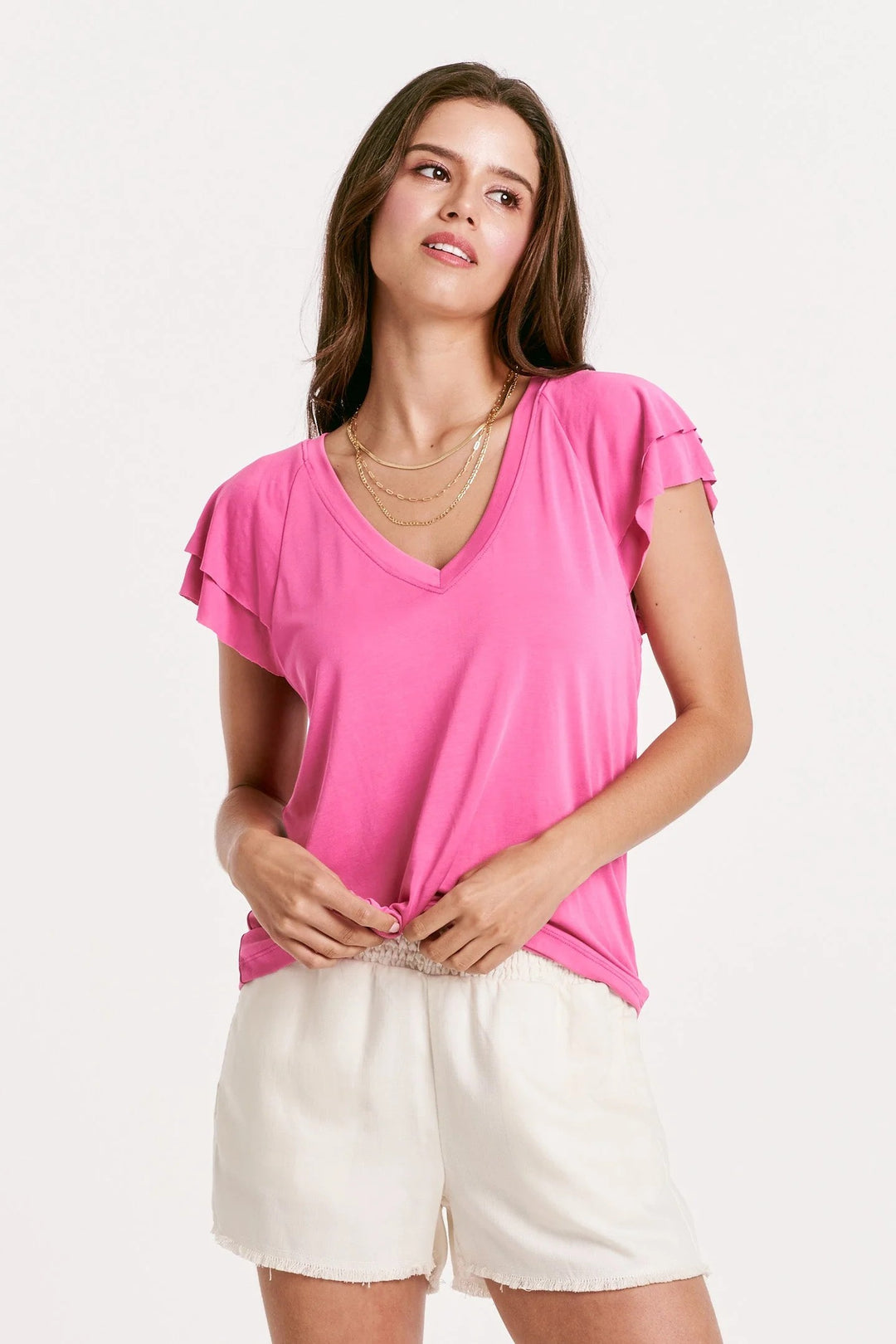 Another Love Ember Petal Sleeve Top Pink Tuberose Front