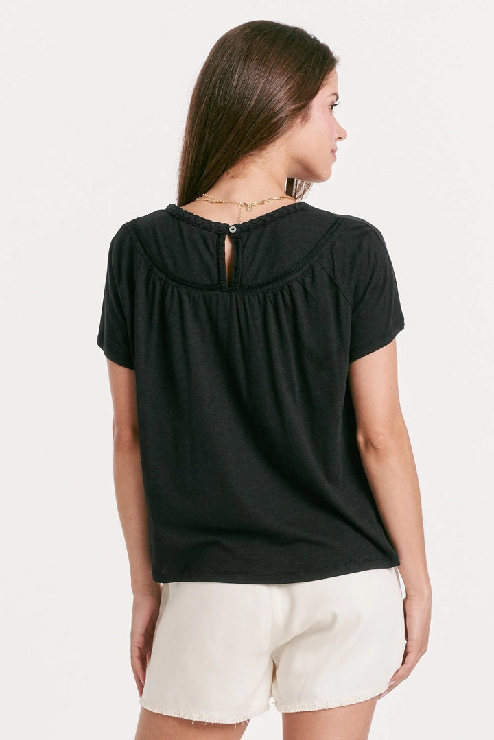 Another Love Raya Braid Trim Slubby Top Black Back