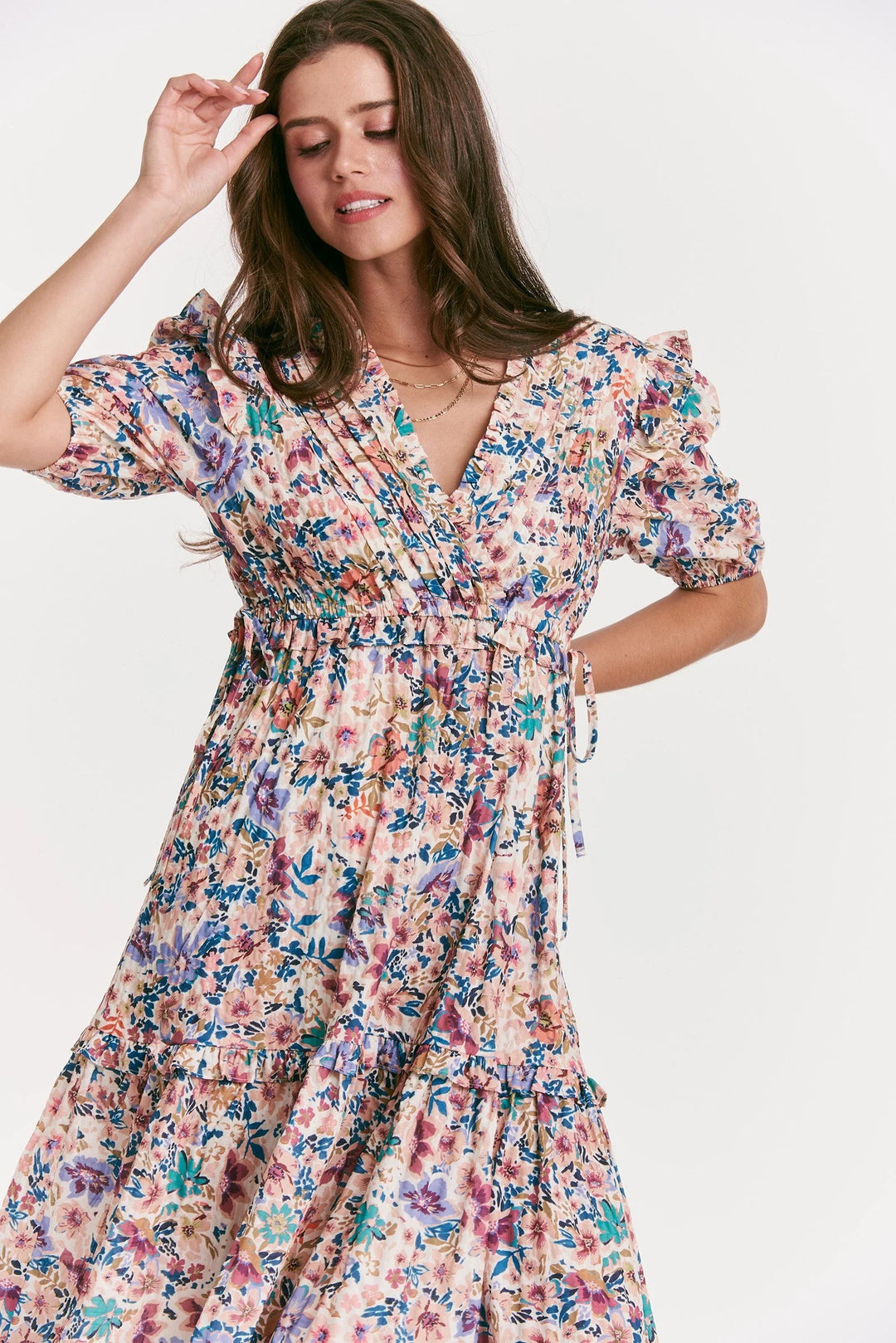 Avila Tiered Ruffle Dress Provence Blooms Front