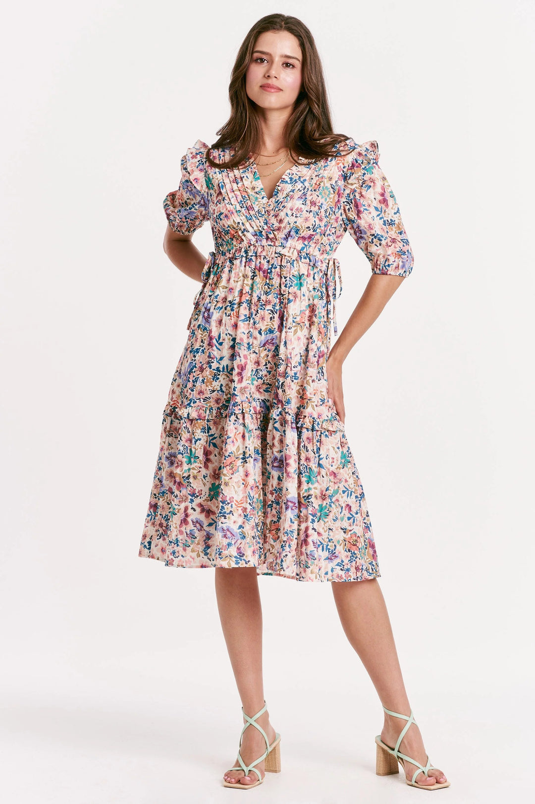 Avila Tiered Ruffle Dress Provence Blooms Full