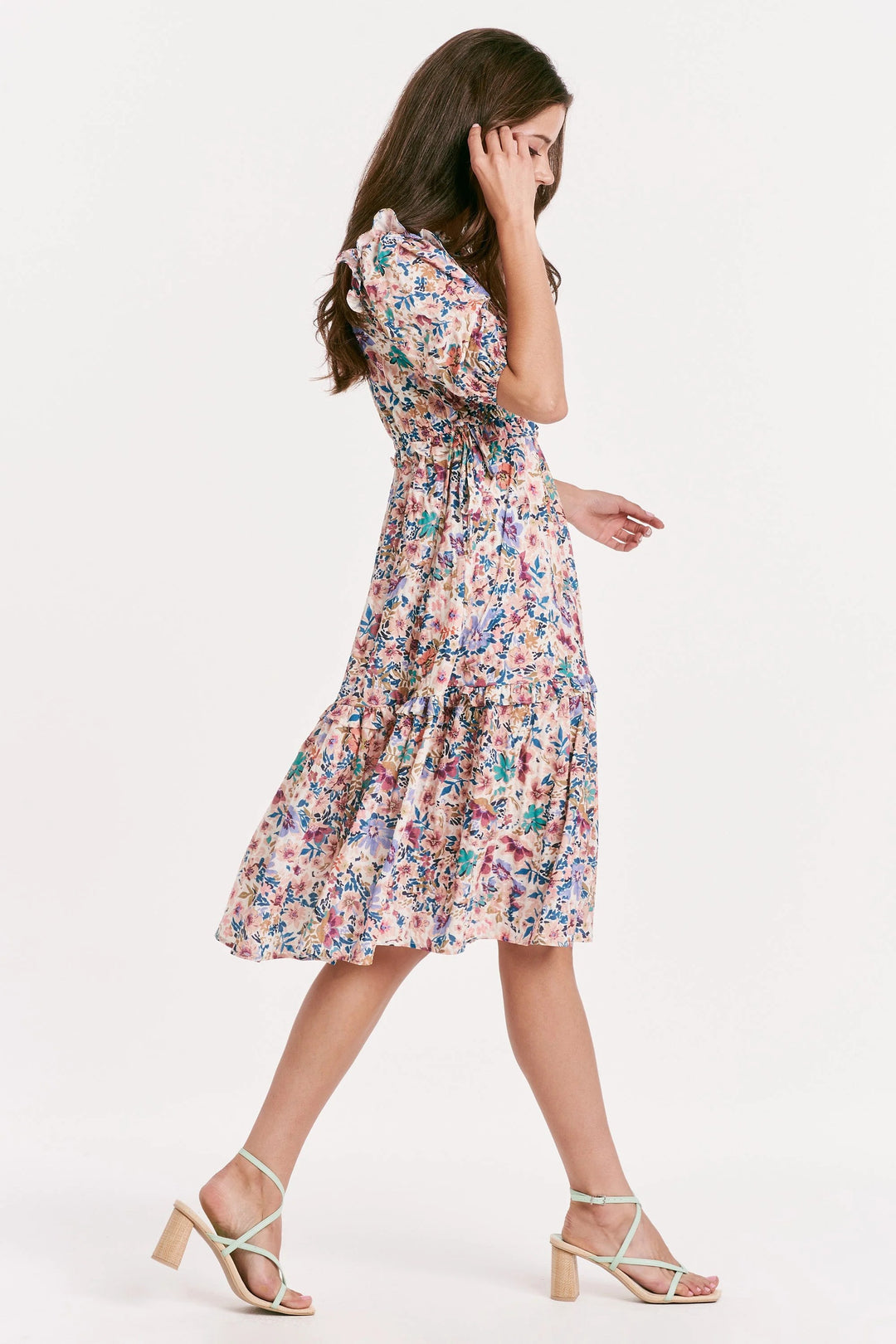 Avila Tiered Ruffle Dress Provence Blooms Side