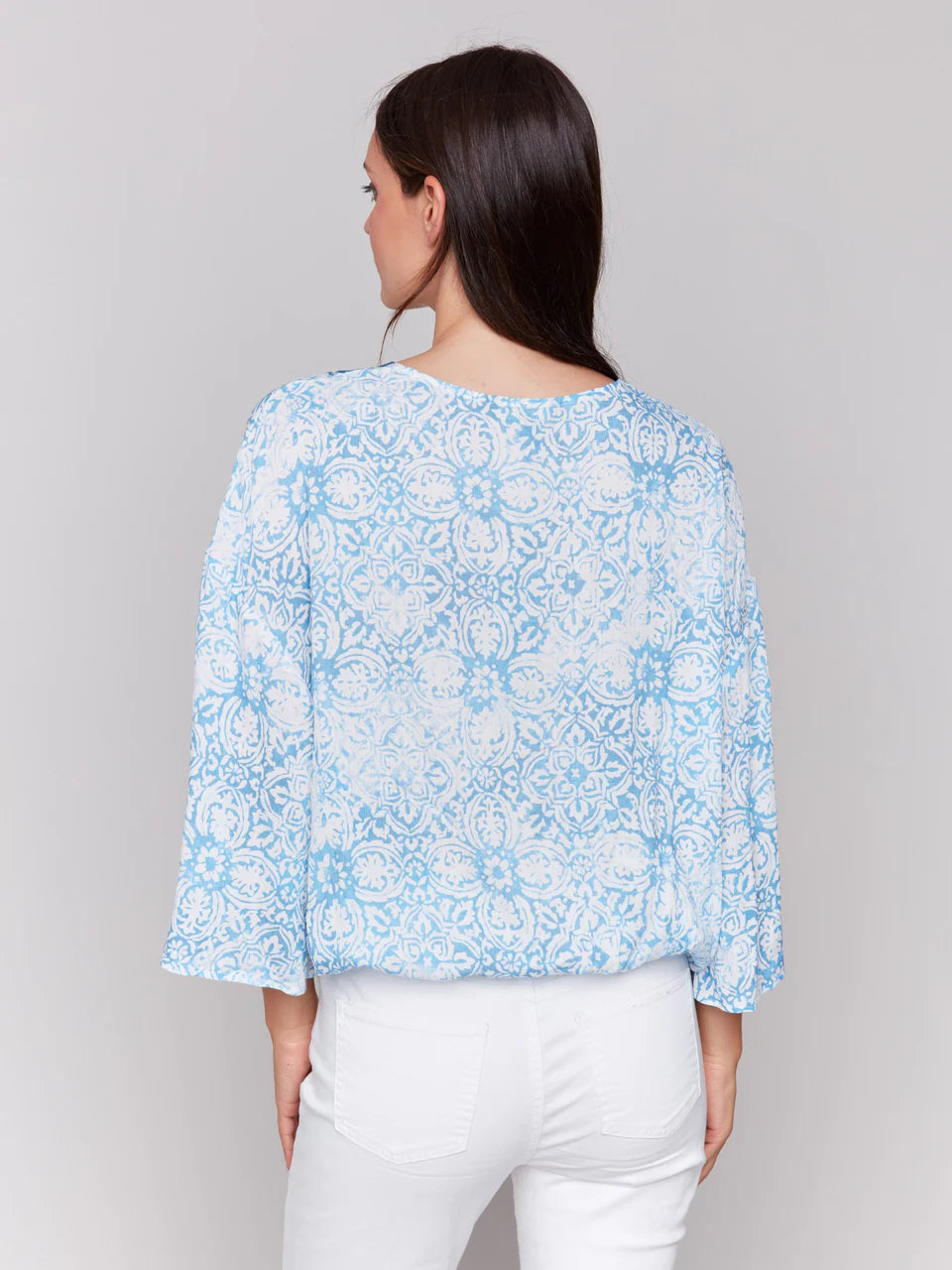 Printed Overlap Blouse - Denim 4