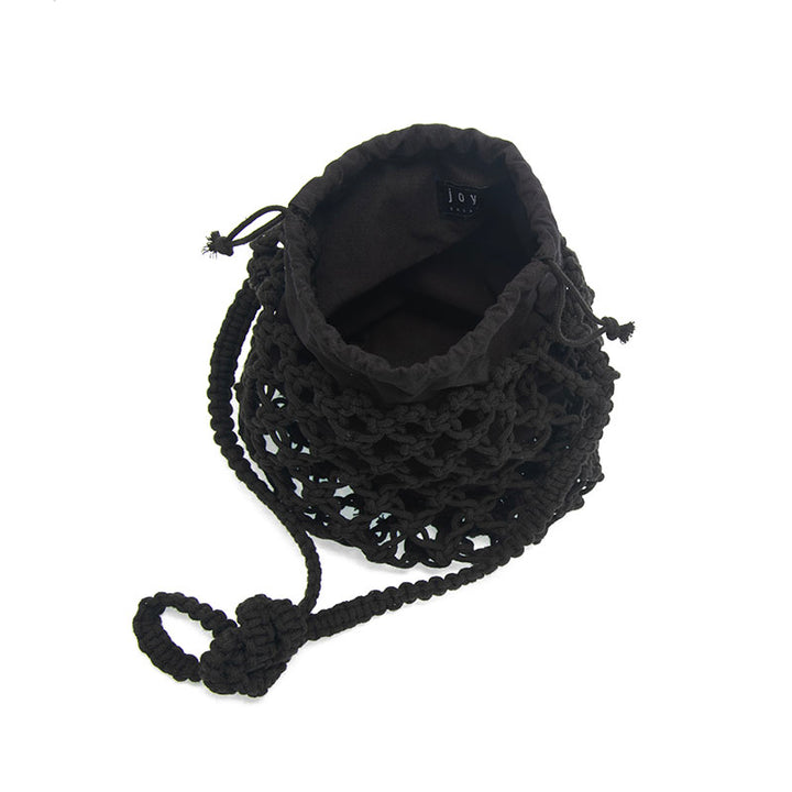 Birdie Macrame Crossbody Tote Black, Interior.