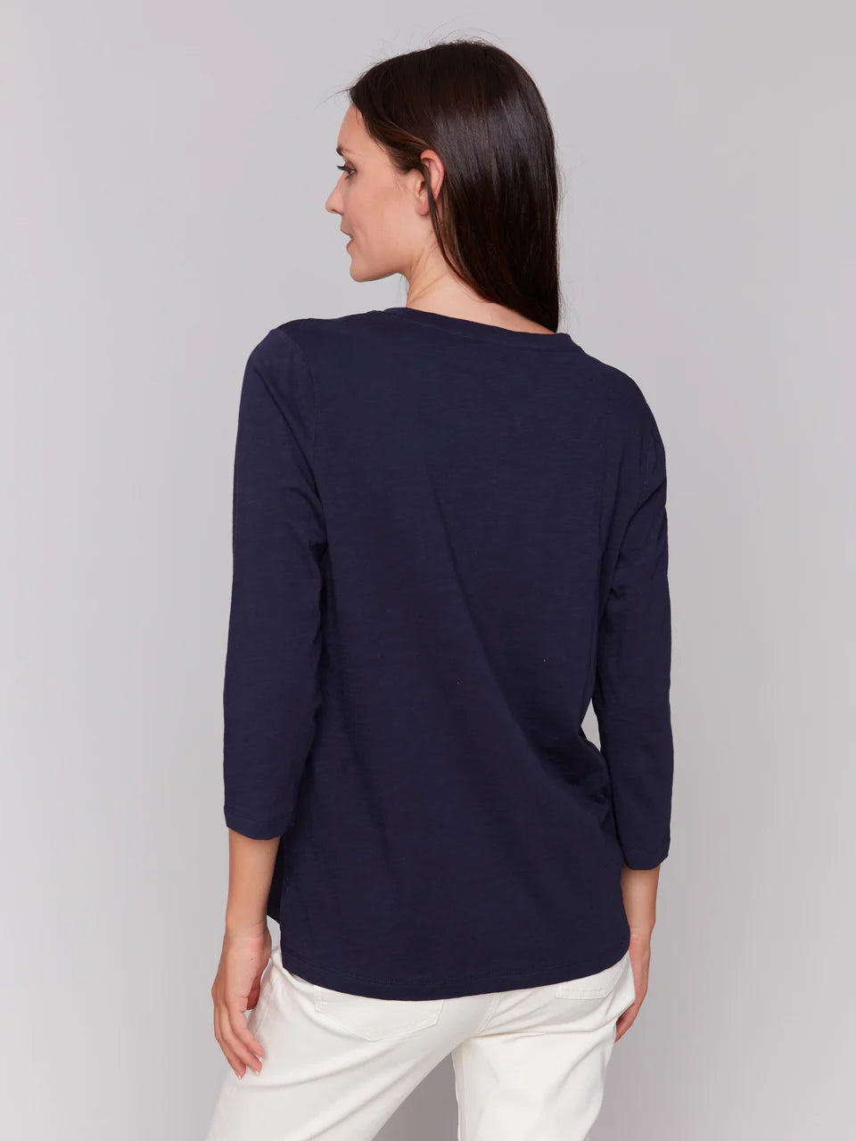 Organic Cotton Slub 3/4 Sleeve Top - Navy 4