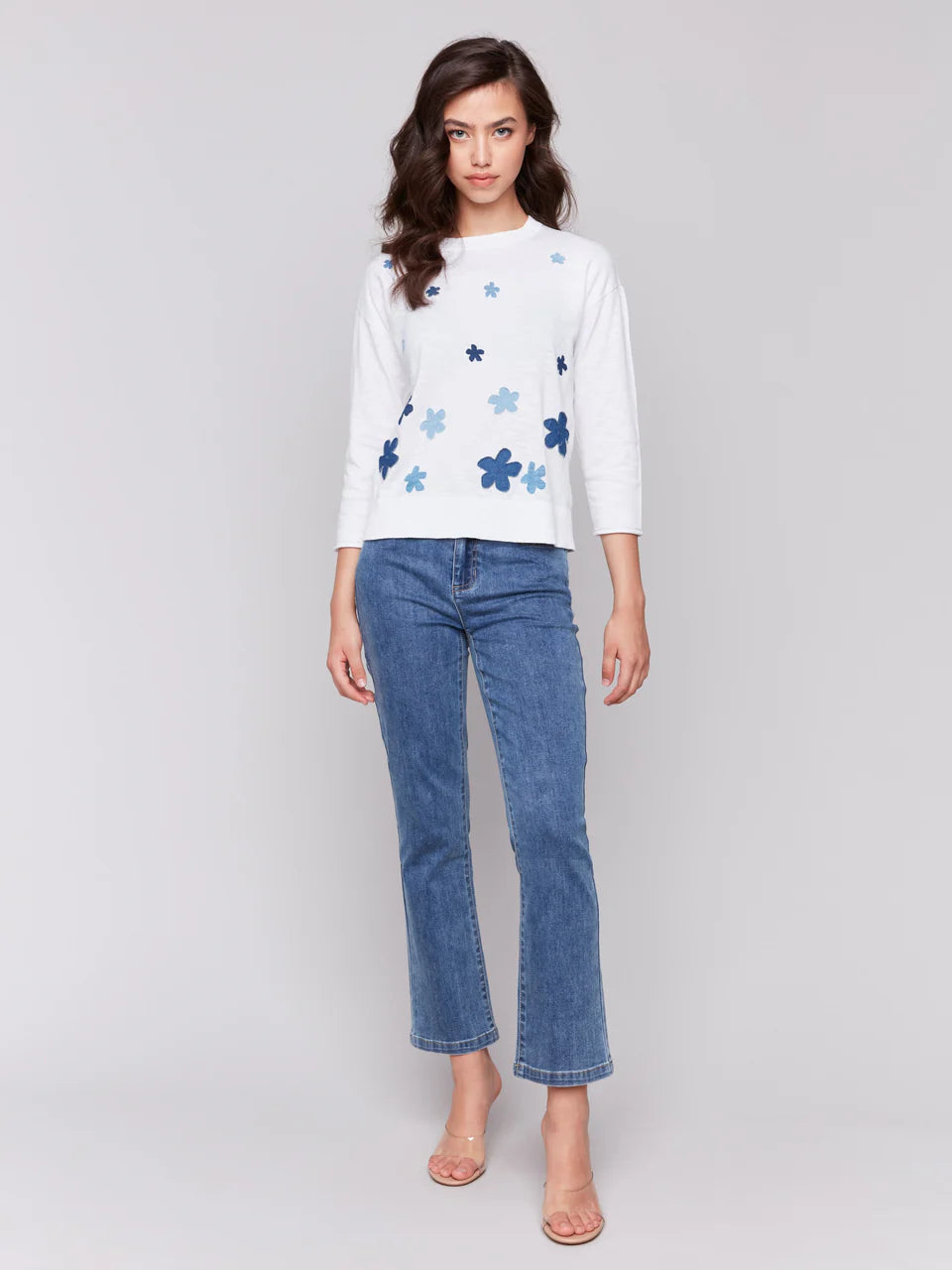 Floral Denim Patch Cotton Sweater - Patches 2