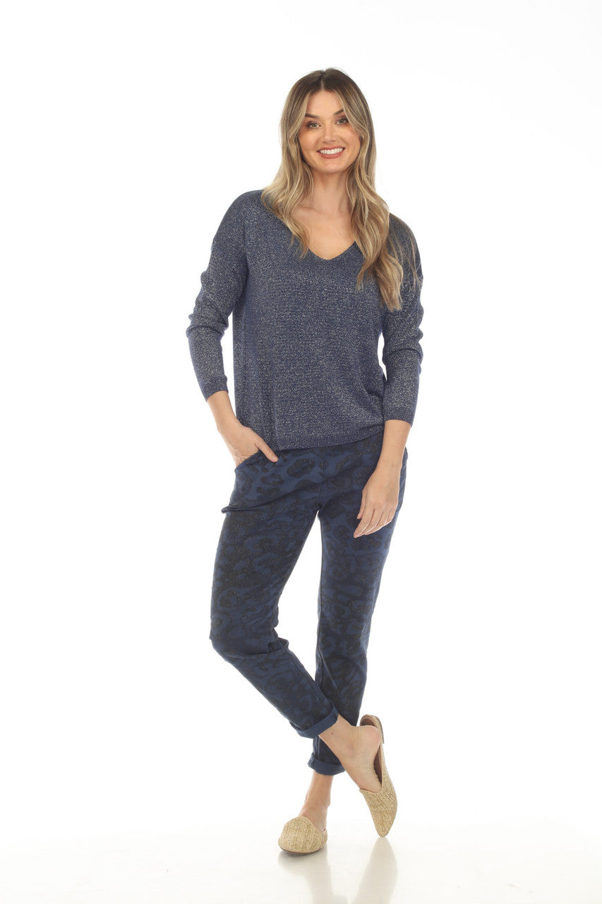 Lurex V-neck Top Navy Full