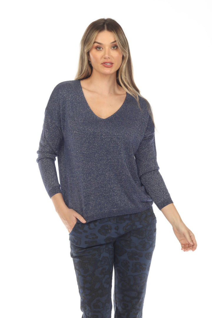 Lurex V-neck Top Navy Pose