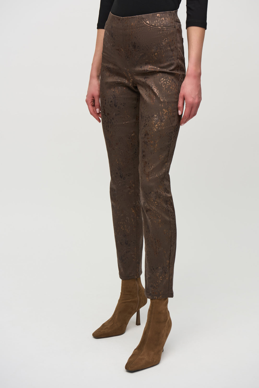 Brown/Multi Foiled Animal Print Classic Denim Pants Style 244945 1