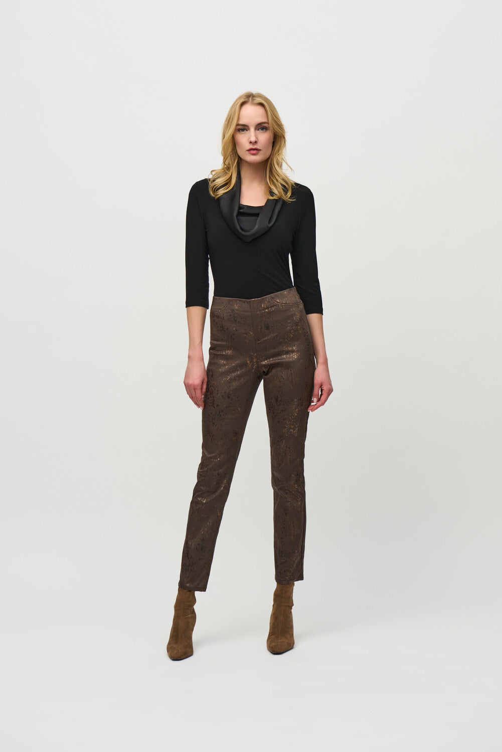 Brown/Multi Foiled Animal Print Classic Denim Pants Style 244945 2