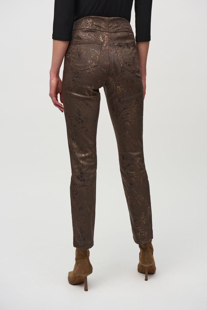 Brown/Multi Foiled Animal Print Classic Denim Pants Style 244945 4