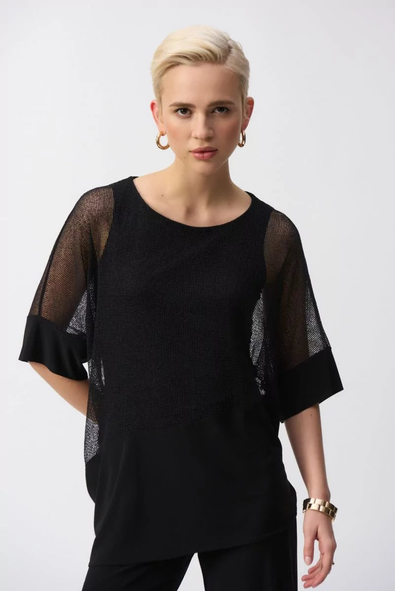 Black Mesh And Silky Knit Cocoon Top Style 251092 1