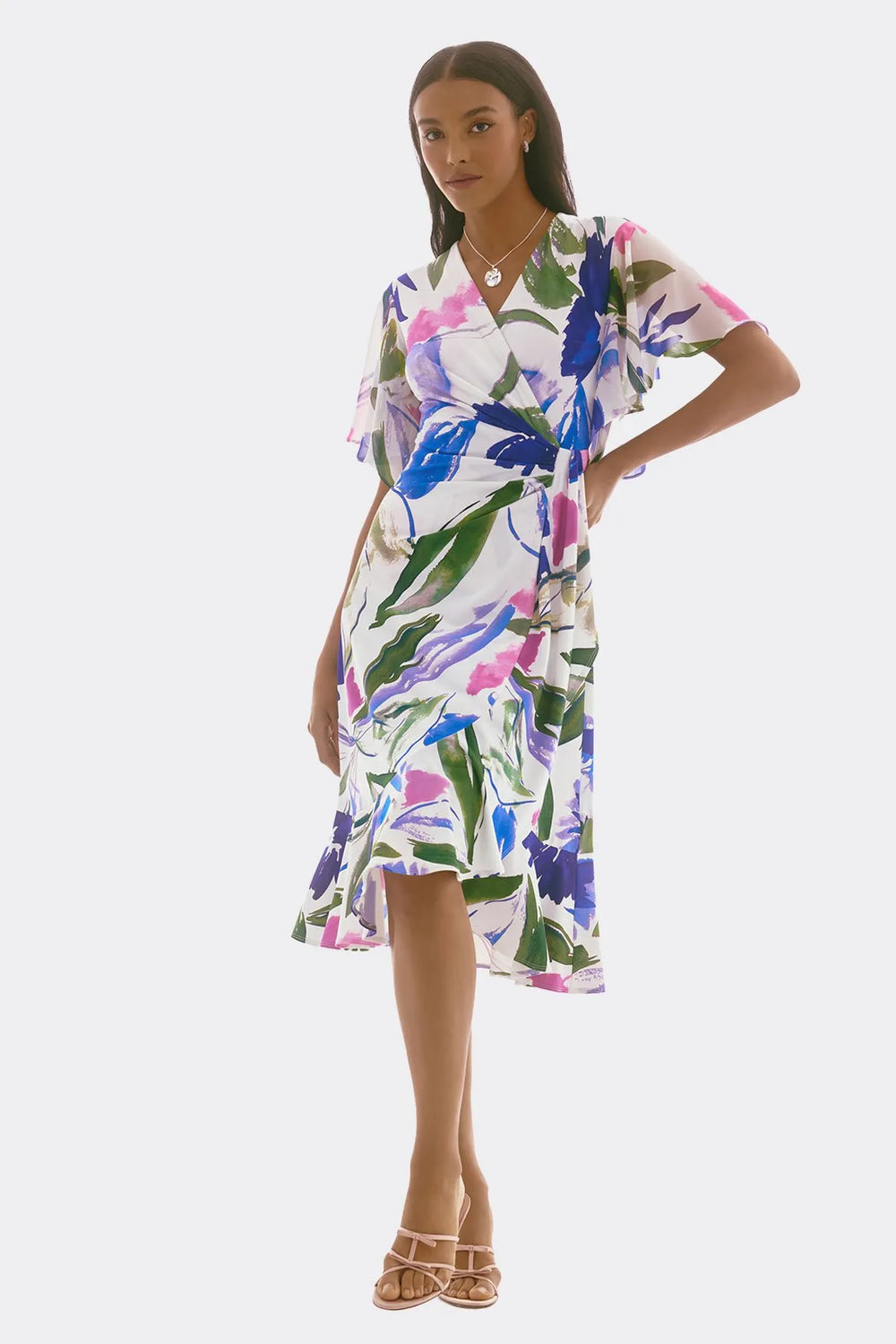 Silky Knit And Chiffon Floral Wrap Dress Style 251707 2