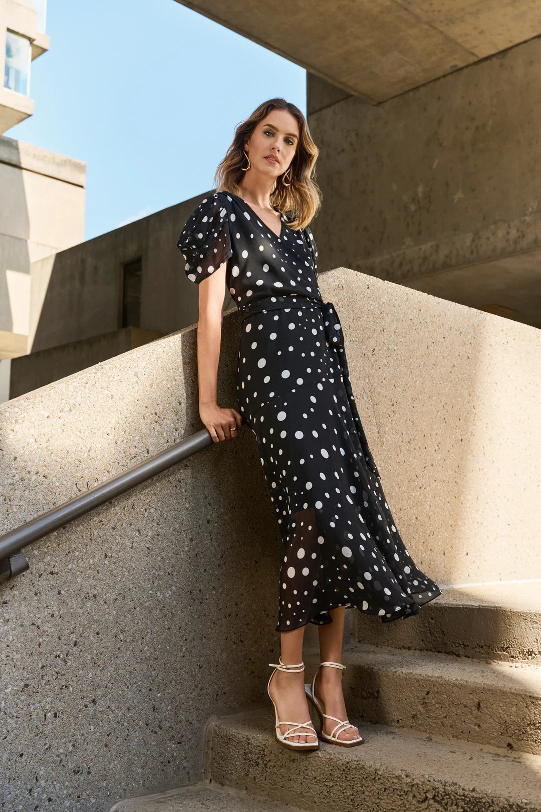 Chiffon Dot Print Wrap Dress Style 251907