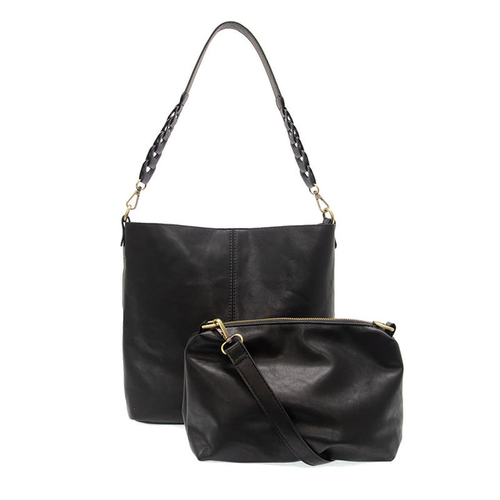 Tessa Convertible Hobo with Link Shoulder Strap  Black Front