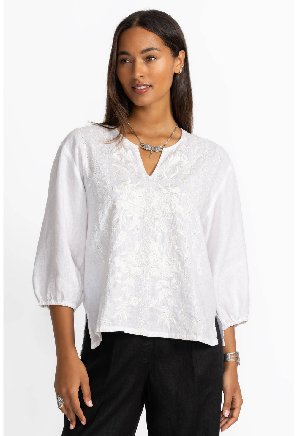 Camille Split Neck Linen Blouse 2