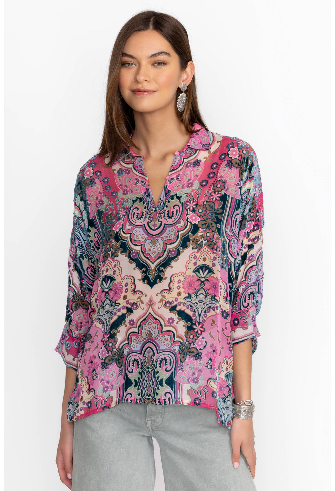 Johnny Was Marlow Burnout Blouse Front