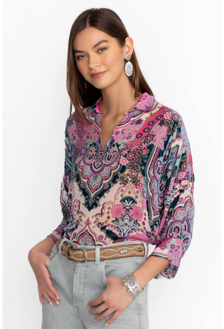 Johnny Was Marlow Burnout Blouse Tucked