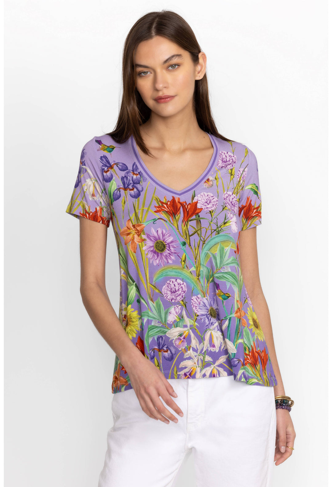 Johnny Was The Janie Favorite Short Sleeve V-Neck Swing Tee Daphne Front