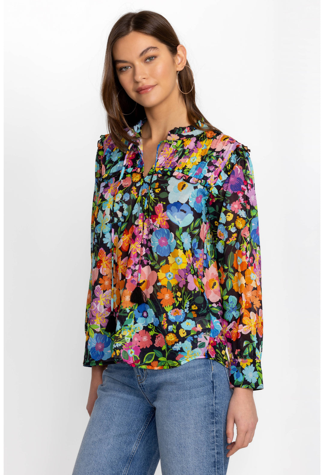 Johnny Was Wild Bloom Ruffle Yolk Blouse Side