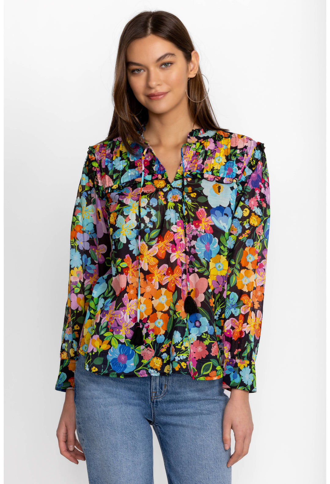 Johnny Was Wild Bloom Ruffle Yolk Blouse Tucked