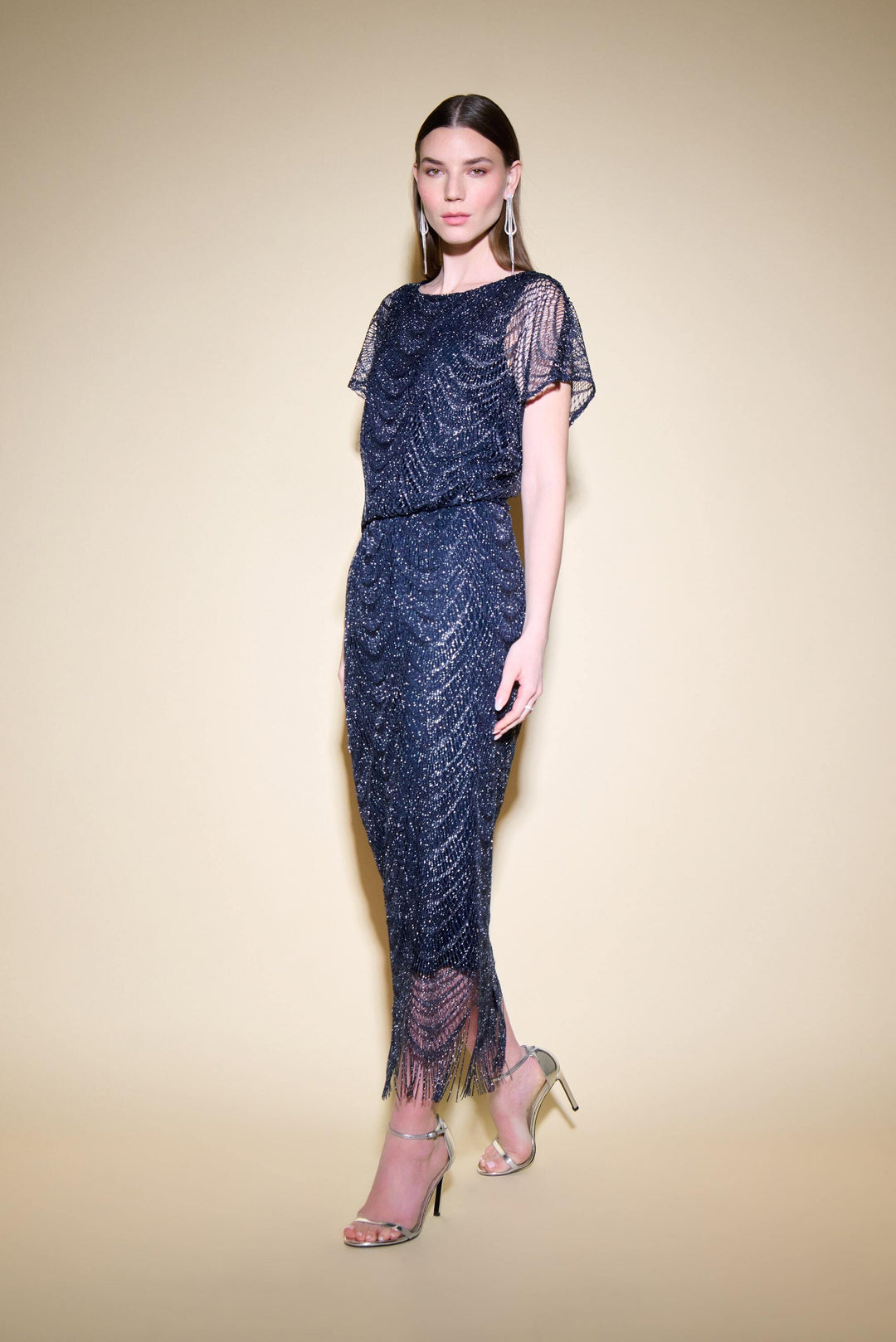 Navy/Silver Glitter Fringe Dress Style 234722 Side.