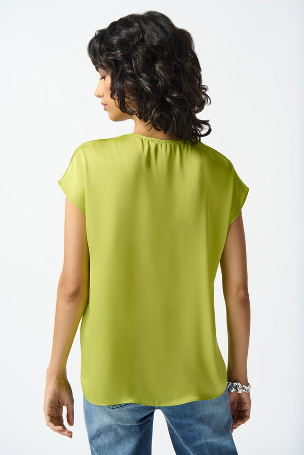 Short Sleeve Satin Top Key Lime Style 242123 Back