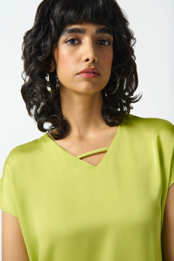 Short Sleeve Satin Top Key Lime Style 242123 Detail