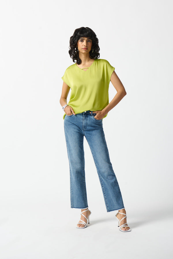 Short Sleeve Satin Top Key Lime Style 242123 Full