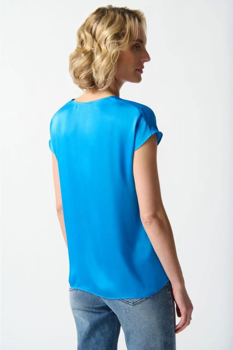 Joseph Ribkoff Short Sleeve Satin Top French Blue Style 242123 Back