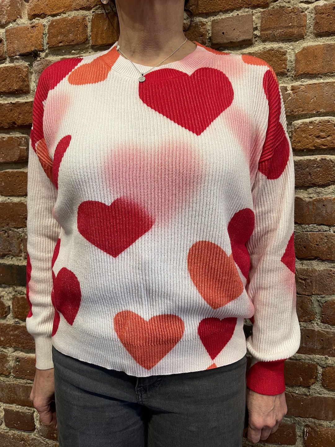 Metric Heart Printed Crew Neck Sweater