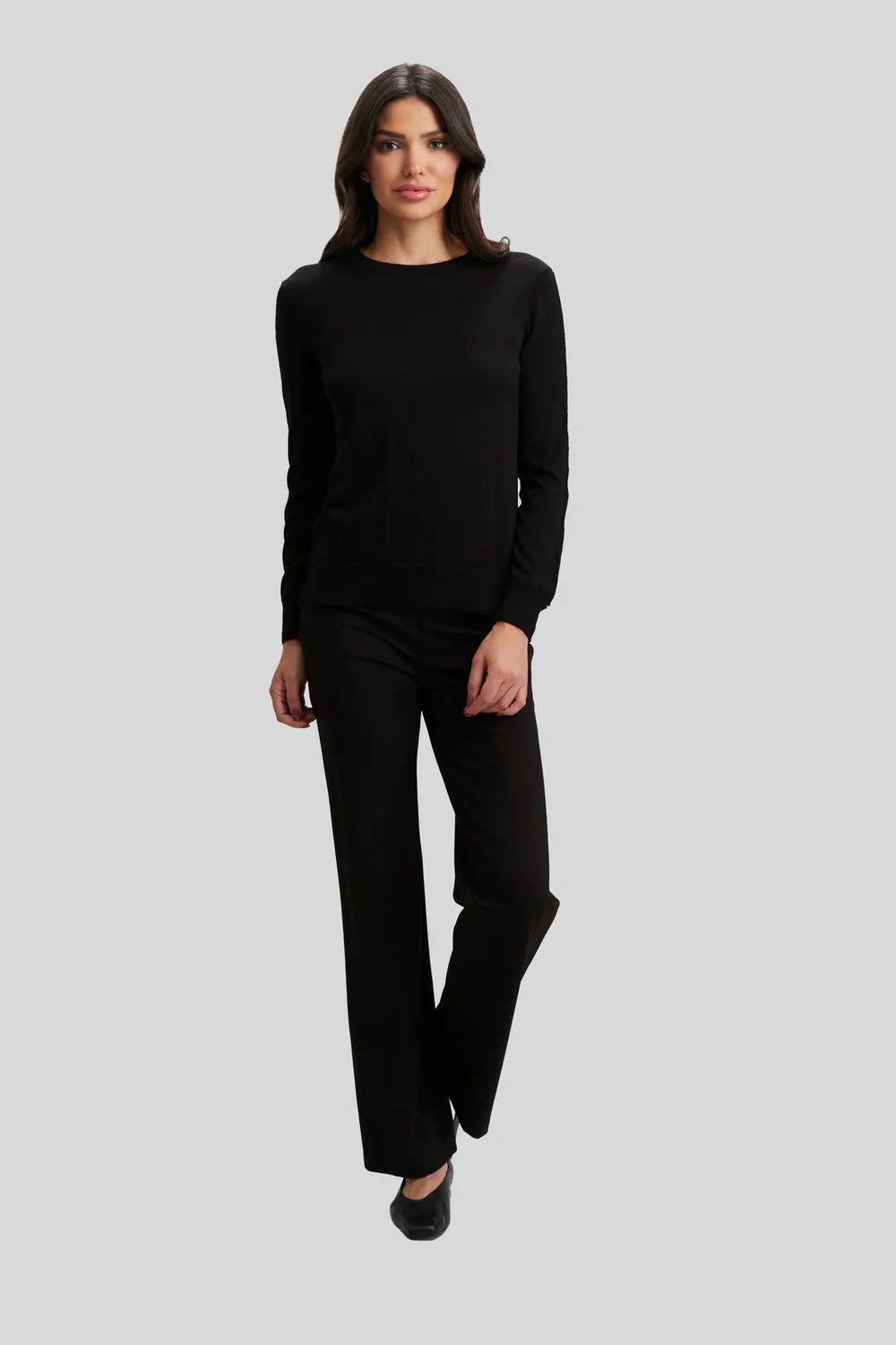 Ribbon Trim Sleeve Crewneck Black 1