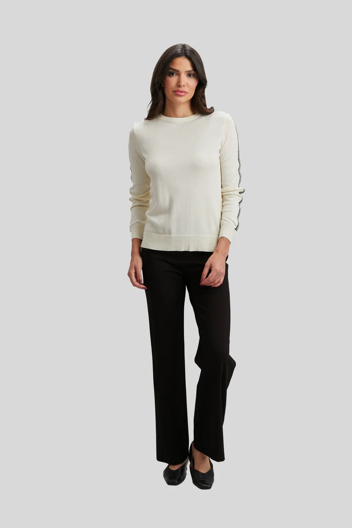 Ribbon Trim Sleeve Crewneck Ivory 2