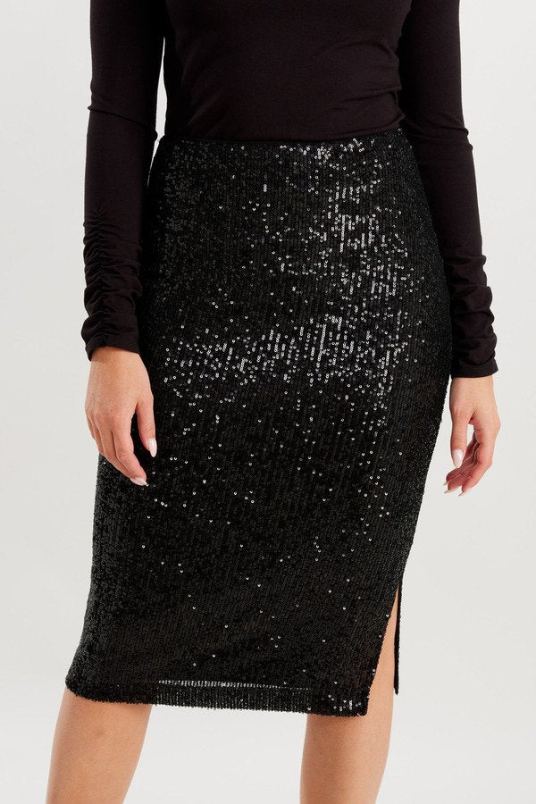 Sequin Pencil Skirt Style 234259 Black Gunmetal Close-up.