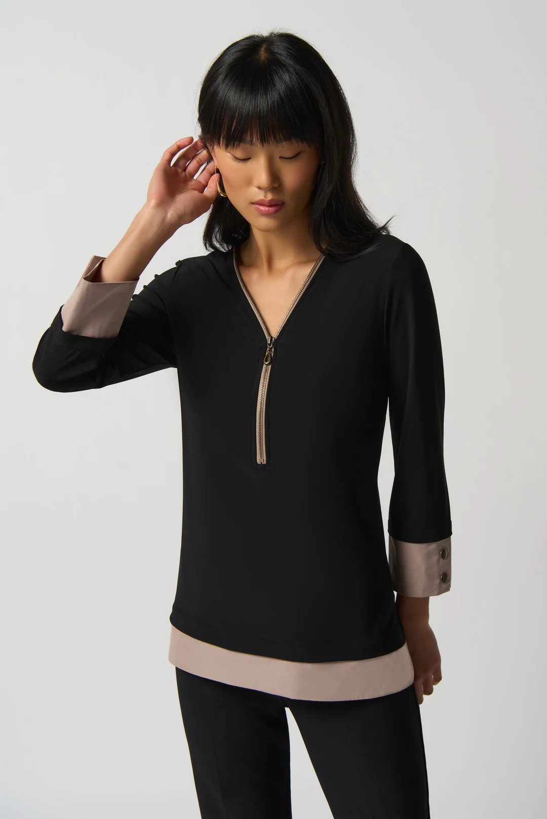 Joseph Ribkoff Zipped Neckline Top Style 233144 Front, pose.