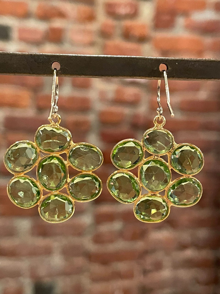 Rose Cut Peridot Cluster Earrings Back.