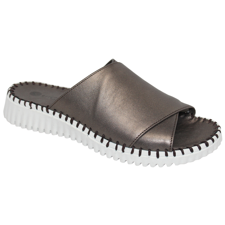 Eric Michael Gloria Leather Slide Sandal Pewter.