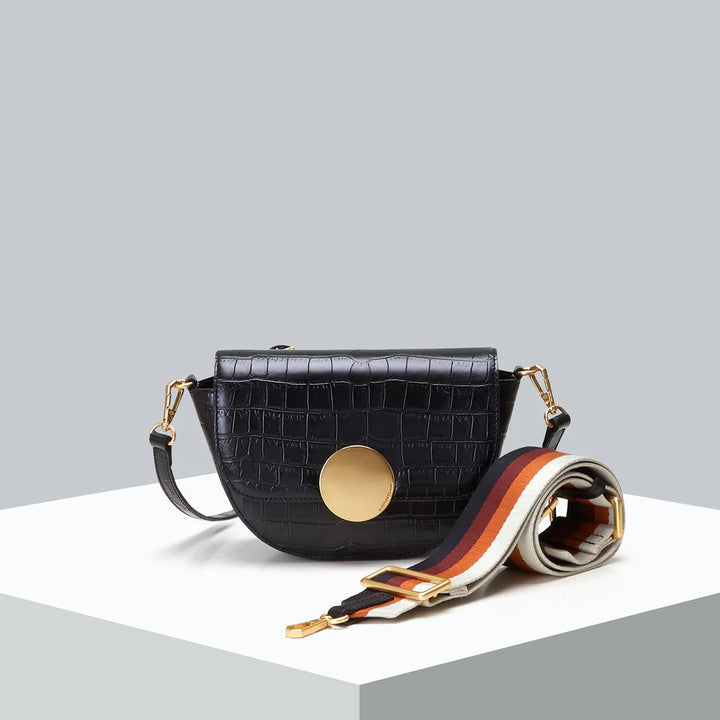 Oryany Lottie Croc Crossbody Bag Black with Accessories.